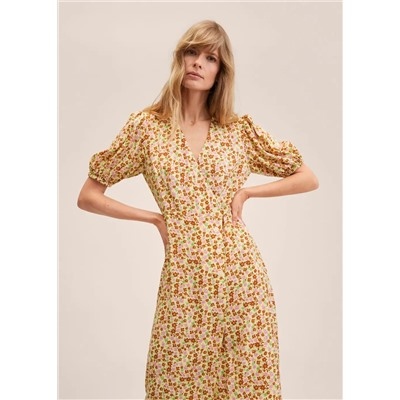 Vestido estampado manga abullonada -  Mujer | MANGO OUTLET España