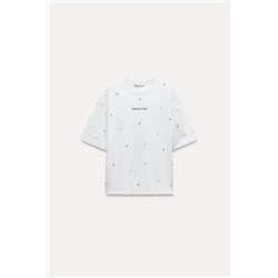 SLOGAN T-SHIRT WITH RHINESTONES