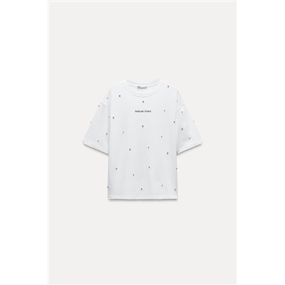 SLOGAN T-SHIRT WITH RHINESTONES