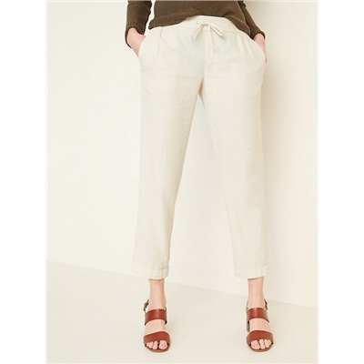 Mid-Rise Cropped Linen-Blend Pants for Women