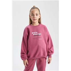 Defacto Kız Çocuk Oversize Fit Bisiklet Yaka İçi Yumuşak Tüylü Kalın Sweatshirt B2510A823WN