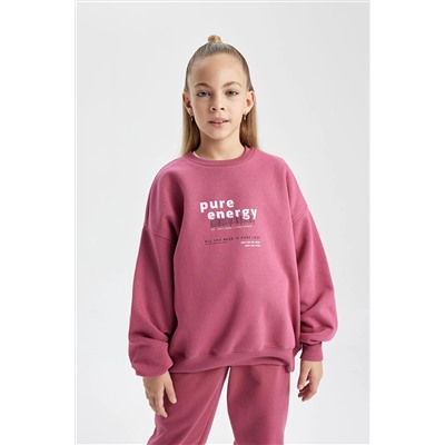 Defacto Kız Çocuk Oversize Fit Bisiklet Yaka İçi Yumuşak Tüylü Kalın Sweatshirt B2510A823WN