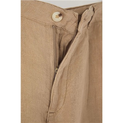 Bej %100 Keten Dokuma Şort & Bermuda TBBSS25AP00038