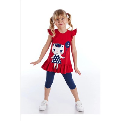 Denokids Denizci Kedi Kız Tunik Takım CFF-21Y2-019