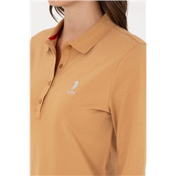 Kadın Camel Basic Polo Yaka Sweatshirt