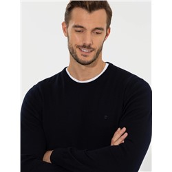 Lacivert Slim Fit Bisiklet Yaka Basic Triko Kazak