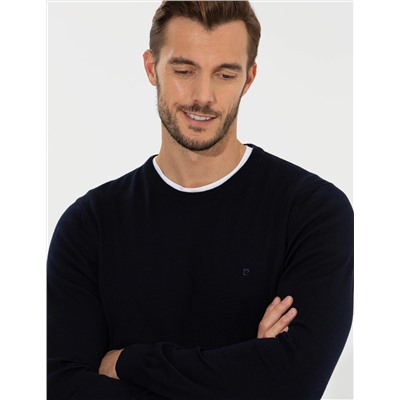 Lacivert Slim Fit Bisiklet Yaka Basic Triko Kazak