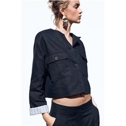 LINEN BLEND CROPPED JACKET