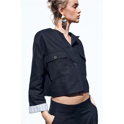LINEN BLEND CROPPED JACKET