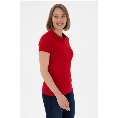 Kadın Kırmızı Basic Polo Yaka Tişört