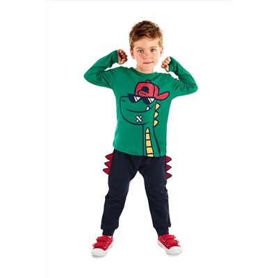 Denokids, Gözlüklü Dino Erkek Çocuk Kışlık T-shirt Pantolon Takım
