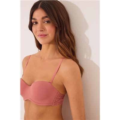 Sujetador STRAPLESS microfibra y encaje rosa