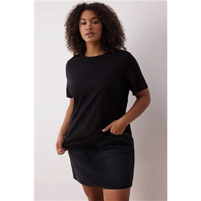 Siyah-Beyaz 3'lü Paket Büyük Beden T-shirt TBBSS25BF00071