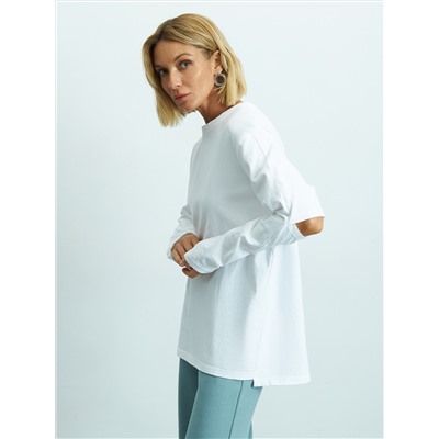 Лонгслив oversize из 100% хлопка с разрезами на локтях
