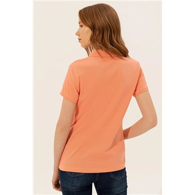 Kadın Somon Basic Polo Yaka Tişört