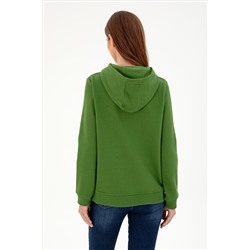 Kadın Yeşil Basic Kapüşonlu Sweatshirt