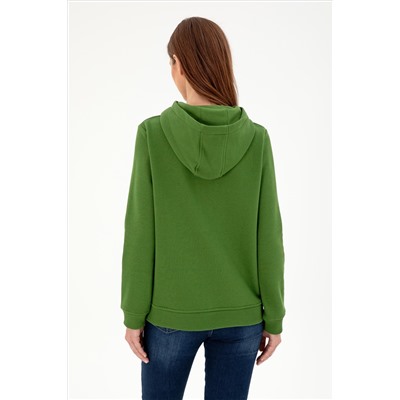 Kadın Yeşil Basic Kapüşonlu Sweatshirt