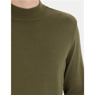 Koyu Haki Slim Fit Yarım Balıkçı Basic Triko Kazak