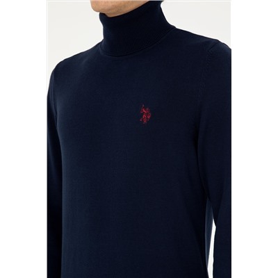 Erkek Slim Fit Boğazlı Yaka Lacivert Basic Kazak