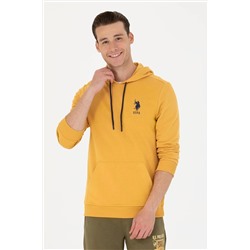 Erkek Hardal Kapüşonlu Basic Sweatshirt