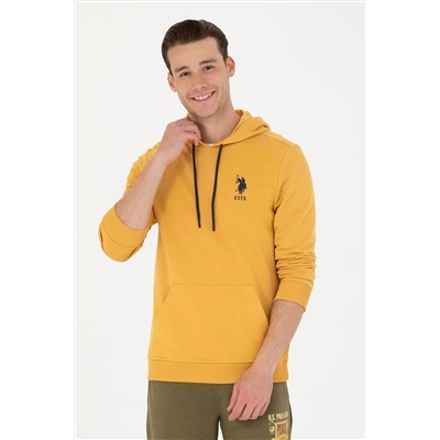 Erkek Hardal Kapüşonlu Basic Sweatshirt