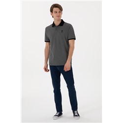 Erkek Regular Fit Polo Yaka Antrasit Melanj Basic Tişört