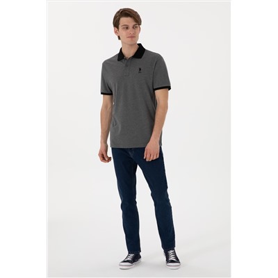 Erkek Regular Fit Polo Yaka Antrasit Melanj Basic Tişört