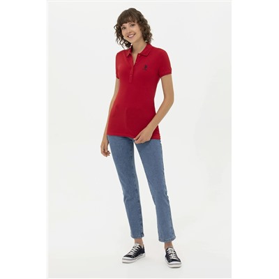 Kadın Kırmızı Basic Polo Yaka Tişört