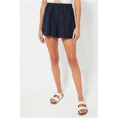 Short de lino cintura alta - Azul marino