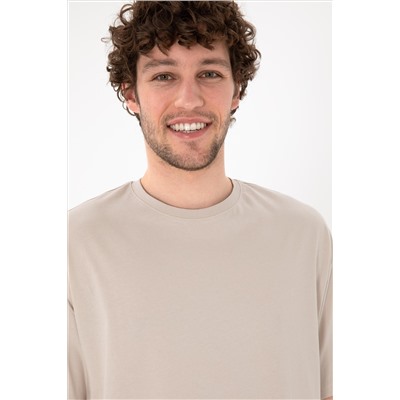 Erkek Oversize Fit Bisiklet Yaka Taş Tişört
