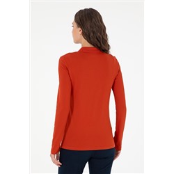 Kadın Kiremit Basic Polo Yaka Sweatshirt