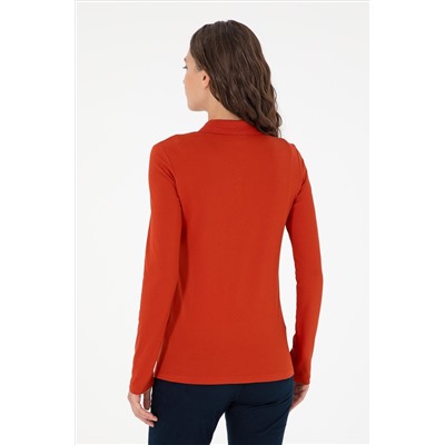 Kadın Kiremit Basic Polo Yaka Sweatshirt