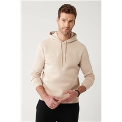 Avva Erkek Bej Kapüşonlu Yaka 3 İplik Şardonlu Piramit Baskılı Standart Fit Normal Kesim Sweatshirt A32Y1 A32Y1240