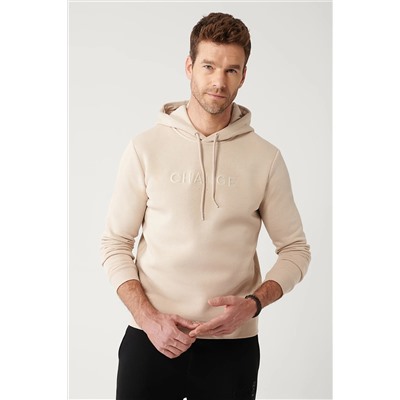 Avva Erkek Bej Kapüşonlu Yaka 3 İplik Şardonlu Piramit Baskılı Standart Fit Normal Kesim Sweatshirt A32Y1 A32Y1240