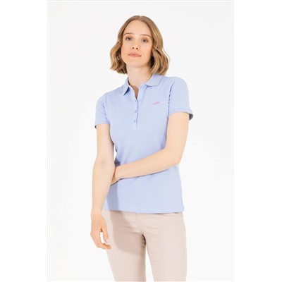 Kadın Mavi Basic Polo Yaka Tişört