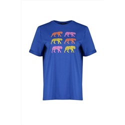 Mavi Bisiklet Yaka Baskılı %100 Pamuk Örme T-Shirt TBBSS22TS2095