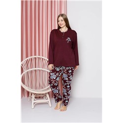 AHENGİM Kadın Pijama Takımı Büyük Beden Şal Desenli Battal Pamuklu Mevsimlik W40022286 1-2-10001227
