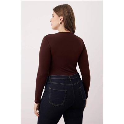 Kahverengi Alttan Çıtçıtlı Örme Büyük Beden Body TBBAW26CS00004
