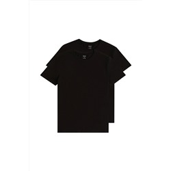 Avva Erkek Siyah 2'li %100 Pamuk Bisiklet Yaka Standart Fit Normal Kesim T-shirt E001011