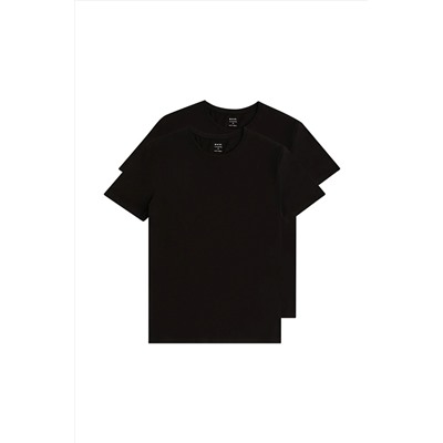 Avva Erkek Siyah 2'li %100 Pamuk Bisiklet Yaka Standart Fit Normal Kesim T-shirt E001011