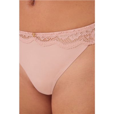 Tanga microfibra y encaje rosa