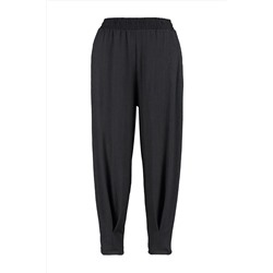 Siyah Havuç Fit Beli Lastikli Örme Büyük Beden Pantolon TBBSS23AR00002