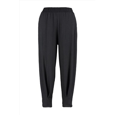 Siyah Havuç Fit Beli Lastikli Örme Büyük Beden Pantolon TBBSS23AR00002