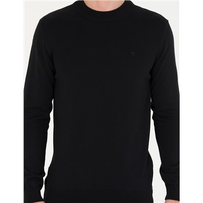 Siyah Slim Fit Çeyrek Yaka Basic Triko Kazak