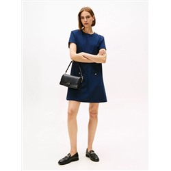 Gold-Button Ponte Shift Dress