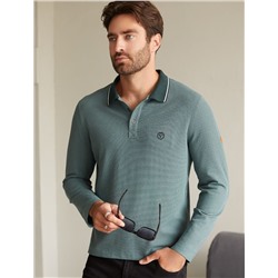 Лонгслив из фактурного трикотажа с плетеным воротником поло с застежкой на пуговицы