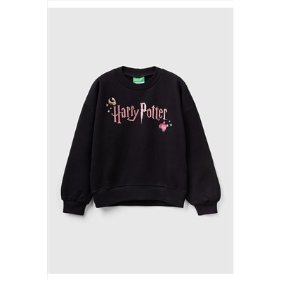 United Colors of Benetton Kız Çocuk Siyah Simli Harry Potter Baskılı Sweatshirt 223A3J68C10IF