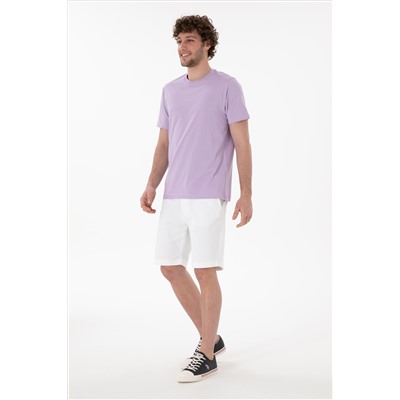 Erkek Regular Fit Bisiklet Yaka Lila Basic Tişört
