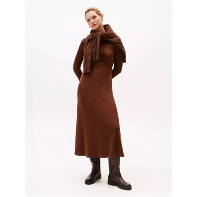 Boatneck Rib-Knit Midi Dress