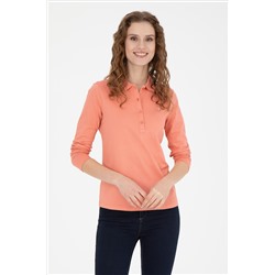 Kadın Somon Basic Polo Yaka Sweatshirt